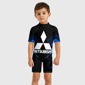 Детский купальный костюм 3D с принтом MITSUBISHI SPORT COLLECTION , Полиэстер 85%, Спандекс 15% | застежка на молнии на спине |  машина | марка | митсубиси