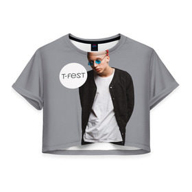 Женская футболка 3D укороченная с принтом T-Fest_3 , 100% полиэстер | круглая горловина, длина футболки до линии талии, рукава с отворотами | t fest | tfest | незборецкий | т фест | тифест