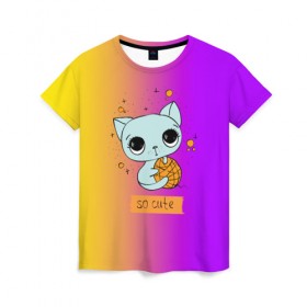 Женская футболка 3D с принтом Милый котёнок , 100% полиэфир ( синтетическое хлопкоподобное полотно) | прямой крой, круглый вырез горловины, длина до линии бедер | cat | взгляд | кот | кот хипстер | котёнок | котятки | котятушки | кошечки | кошка | мордочка