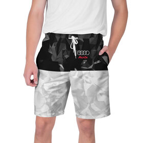 Мужские шорты 3D с принтом AUDI SPORT ,  полиэстер 100% | прямой крой, два кармана без застежек по бокам. Мягкая трикотажная резинка на поясе, внутри которой широкие завязки. Длина чуть выше колен | Тематика изображения на принте: 