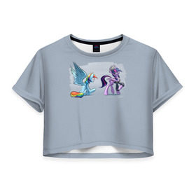 Женская футболка 3D укороченная с принтом My Little Pony , 100% полиэстер | круглая горловина, длина футболки до линии талии, рукава с отворотами | 