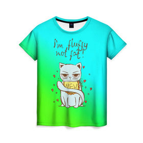 Женская футболка 3D с принтом Я пушистый,не толстый! , 100% полиэфир ( синтетическое хлопкоподобное полотно) | прямой крой, круглый вырез горловины, длина до линии бедер | cat | взгляд | кот | кот хипстер | котёнок | котятки | котятушки | кошечки | кошка | мордочка