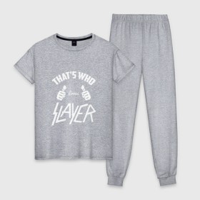 Женская пижама хлопок с принтом Вот кто любит Slayer , 100% хлопок | брюки и футболка прямого кроя, без карманов, на брюках мягкая резинка на поясе и по низу штанин | 
