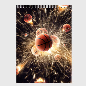 Скетчбук с принтом Звезда баскетбола , 100% бумага
 | 48 листов, плотность листов — 100 г/м2, плотность картонной обложки — 250 г/м2. Листы скреплены сверху удобной пружинной спиралью | basketball | nba | баскетбол | искры | мячи | нба