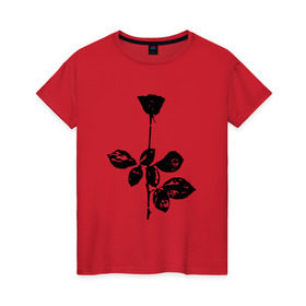 Женская футболка хлопок с принтом Depeche Mode черная роза , 100% хлопок | прямой крой, круглый вырез горловины, длина до линии бедер, слегка спущенное плечо | depeche mode | вестник моды | депеш мод | депешмод | дэйв гаан | мартин гор | роза | энди флетчер