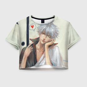 Женская футболка Crop-top 3D с принтом Sakata Gintoki , 100% полиэстер | круглая горловина, длина футболки до линии талии, рукава с отворотами | anime | gintama | kagura | sakata gintoki | аниме | гинтама