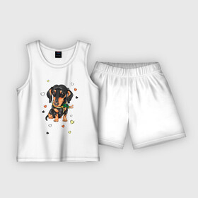 Детская пижама с шортами хлопок с принтом Такса с розой ,  |  | Тематика изображения на принте: dog | doggy | животные | пес | роза | сердечко | сердце | собака | собачка | такса | цветок | цветы
