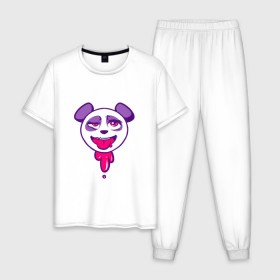 Мужская пижама хлопок с принтом Ахегао панда , 100% хлопок | брюки и футболка прямого кроя, без карманов, на брюках мягкая резинка на поясе и по низу штанин
 | ahegao | аниме | ахегао