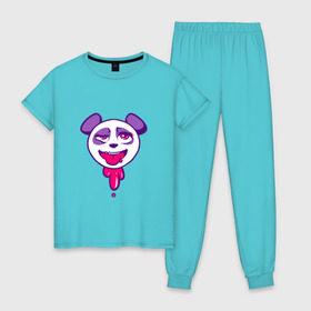 Женская пижама хлопок с принтом Ахегао панда , 100% хлопок | брюки и футболка прямого кроя, без карманов, на брюках мягкая резинка на поясе и по низу штанин | ahegao | аниме | ахегао