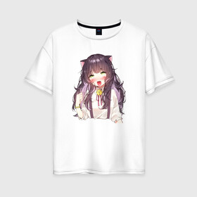Женская футболка хлопок Oversize с принтом Ahegao Meow , 100% хлопок | свободный крой, круглый ворот, спущенный рукав, длина до линии бедер
 | ahegao | аниме | ахегао