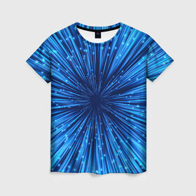 Женская футболка 3D с принтом Гипер скачок , 100% полиэфир ( синтетическое хлопкоподобное полотно) | прямой крой, круглый вырез горловины, длина до линии бедер | звук | космос | огни | поток | синий | скачок | скорость | телепорт | ускорение