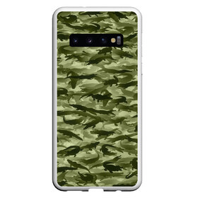 Чехол для Samsung Galaxy S10 с принтом Камуфляж с крокодилами , Силикон | Область печати: задняя сторона чехла, без боковых панелей | Тематика изображения на принте: аллигатор | африка | болото | животные | кайман | крокодил | милитари | паттерн | проесмыкающиеся | хаки | хищники