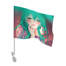 Флаг для автомобиля с принтом Miku Ahegao , 100% полиэстер | Размер: 30*21 см | вокалоид | зеленоволосая девушка | мику ахегао | хатсуне мику