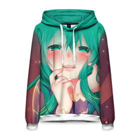 Мужская толстовка 3D с принтом Miku Ahegao , 100% полиэстер | двухслойный капюшон со шнурком для регулировки, мягкие манжеты на рукавах и по низу толстовки, спереди карман-кенгуру с мягким внутренним слоем. | Тематика изображения на принте: вокалоид | зеленоволосая девушка | мику ахегао | хатсуне мику