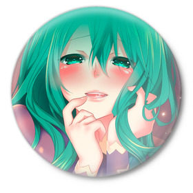 Значок с принтом Miku Ahegao ,  металл | круглая форма, металлическая застежка в виде булавки | вокалоид | зеленоволосая девушка | мику ахегао | хатсуне мику