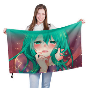 Флаг 3D с принтом Miku Ahegao , 100% полиэстер | плотность ткани — 95 г/м2, размер — 67 х 109 см. Принт наносится с одной стороны | вокалоид | зеленоволосая девушка | мику ахегао | хатсуне мику