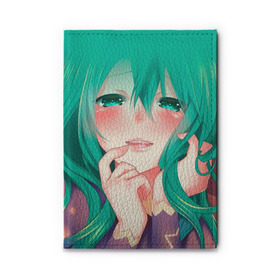 Обложка для автодокументов с принтом Miku Ahegao , натуральная кожа |  размер 19,9*13 см; внутри 4 больших “конверта” для документов и один маленький отдел — туда идеально встанут права | Тематика изображения на принте: вокалоид | зеленоволосая девушка | мику ахегао | хатсуне мику