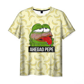 Мужская футболка 3D с принтом Ahegao Pepe , 100% полиэфир | прямой крой, круглый вырез горловины, длина до линии бедер | 