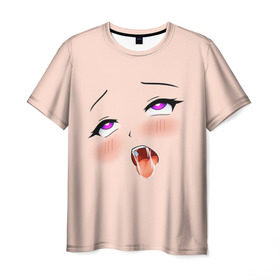 Мужская футболка 3D с принтом Ahegao Face , 100% полиэфир | прямой крой, круглый вырез горловины, длина до линии бедер | 