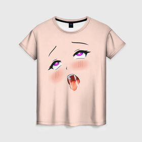 Женская футболка 3D с принтом Ahegao Face , 100% полиэфир ( синтетическое хлопкоподобное полотно) | прямой крой, круглый вырез горловины, длина до линии бедер | 