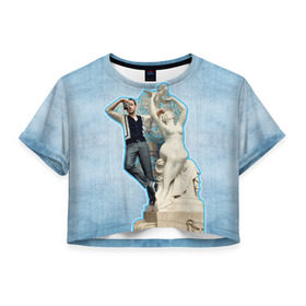Женская футболка 3D укороченная с принтом Райан Гослинг_11 , 100% полиэстер | круглая горловина, длина футболки до линии талии, рукава с отворотами | ryan gosling | актер | райан гослинг