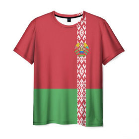 Мужская футболка 3D с принтом Белоруссия, лента с гербом , 100% полиэфир | прямой крой, круглый вырез горловины, длина до линии бедер | belarus | byelorussia | беларусь | белорус | белоруссия | белорусский | минск | республика | флаг