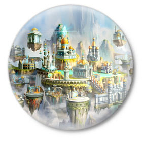 Значок с принтом Город в небе ,  металл | круглая форма, металлическая застежка в виде булавки | heroes of might and magic | герои