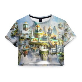 Женская футболка 3D укороченная с принтом Город в небе , 100% полиэстер | круглая горловина, длина футболки до линии талии, рукава с отворотами | heroes of might and magic | герои