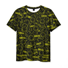 Мужская футболка 3D с принтом Нирвана , 100% полиэфир | прямой крой, круглый вырез горловины, длина до линии бедер | grunge | kurt cobain | гранж | курт кобейн | паттерн | смайл
