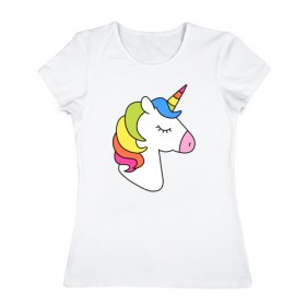 Женская футболка хлопок с принтом Единорог радуга , 100% хлопок | прямой крой, круглый вырез горловины, длина до линии бедер, слегка спущенное плечо | лошадь | радужный
