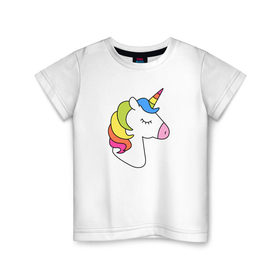 Детская футболка хлопок с принтом Единорог радуга , 100% хлопок | круглый вырез горловины, полуприлегающий силуэт, длина до линии бедер | лошадь | радужный