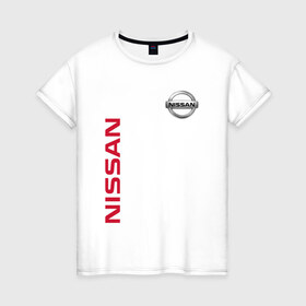 Женская футболка хлопок с принтом Nissan , 100% хлопок | прямой крой, круглый вырез горловины, длина до линии бедер, слегка спущенное плечо | motor | nissan | авто | лого | машина | ниссан | тачка