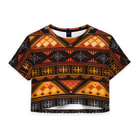 Женская футболка 3D укороченная с принтом Aztec ornament , 100% полиэстер | круглая горловина, длина футболки до линии талии, рукава с отворотами | aztec | geometry | pattern | symbol | world | ацтек | геометрия | народный | орнамент | символы | узор | этника | этнический