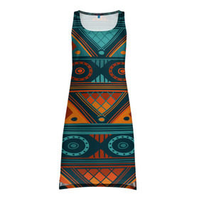 Платье-майка 3D с принтом Африканский дизайн , 100% полиэстер | полуприлегающий силуэт, широкие бретели, круглый вырез горловины, удлиненный подол сзади. | geometry | pattern | symbol | world | геометрия | народный | орнамент | символы | узор | этника | этнический