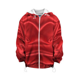 Детская куртка 3D с принтом Красный Шелк , 100% полиэстер | застежка — молния, подол и капюшон оформлены резинкой с фиксаторами, по бокам — два кармана без застежек, один потайной карман на груди, плотность верхнего слоя — 90 г/м2; плотность флисового подклада — 260 г/м2 | шелк