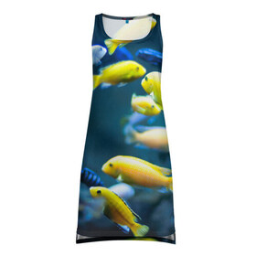 Платье-майка 3D с принтом Рыбки , 100% полиэстер | полуприлегающий силуэт, широкие бретели, круглый вырез горловины, удлиненный подол сзади. | fish | fishes | pisces | море | морские обитатели | морской | океан | рыбы
