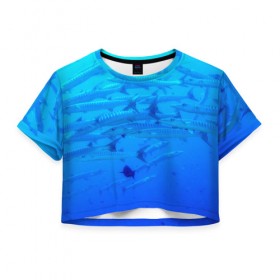 Женская футболка 3D укороченная с принтом Морская фауна , 100% полиэстер | круглая горловина, длина футболки до линии талии, рукава с отворотами | fish | fishes | pisces | море | морские обитатели | морской | океан | рыбы