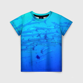 Детская футболка 3D с принтом Морская фауна , 100% гипоаллергенный полиэфир | прямой крой, круглый вырез горловины, длина до линии бедер, чуть спущенное плечо, ткань немного тянется | fish | fishes | pisces | море | морские обитатели | морской | океан | рыбы