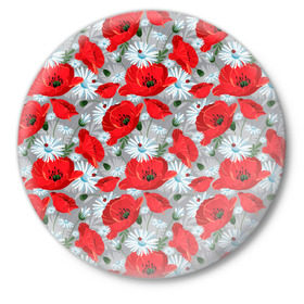 Значок с принтом Маки ,  металл | круглая форма, металлическая застежка в виде булавки | маки | цветы