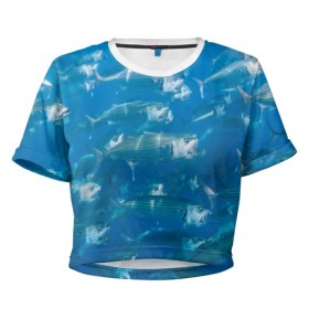 Женская футболка 3D укороченная с принтом Рыбы океана , 100% полиэстер | круглая горловина, длина футболки до линии талии, рукава с отворотами | fish | fishes | pisces | море | морские обитатели | морской | океан | рыбы