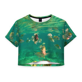 Женская футболка 3D укороченная с принтом abyssal fishes , 100% полиэстер | круглая горловина, длина футболки до линии талии, рукава с отворотами | fish | fishes | pisces | море | морские обитатели | морской | океан | рыбы