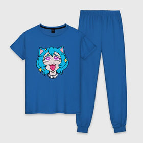 Женская пижама хлопок с принтом Ahegao Face , 100% хлопок | брюки и футболка прямого кроя, без карманов, на брюках мягкая резинка на поясе и по низу штанин | ahegao | anime | аниме | ахегао
