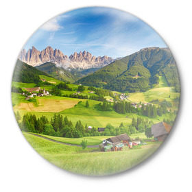 Значок с принтом Альпы ,  металл | круглая форма, металлическая застежка в виде булавки | австрия | альпы | германия | горный хребет | горы | италия | красота | лес | лихтенштейн | луг | пейзаж | природа | простор | раздолье | словения | франция | швейцария