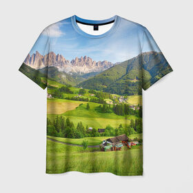 Мужская футболка 3D с принтом Альпы , 100% полиэфир | прямой крой, круглый вырез горловины, длина до линии бедер | австрия | альпы | германия | горный хребет | горы | италия | красота | лес | лихтенштейн | луг | пейзаж | природа | простор | раздолье | словения | франция | швейцария