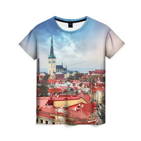 Женская футболка 3D с принтом Таллин (Эстония) , 100% полиэфир ( синтетическое хлопкоподобное полотно) | прямой крой, круглый вырез горловины, длина до линии бедер | estonia | tallin | город | европа | путешествие | таллин | туризм | эстония