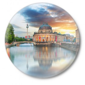 Значок с принтом Берлин (Германия) ,  металл | круглая форма, металлическая застежка в виде булавки | germany | берлин | германия | путешествие