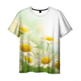 Мужская футболка 3D с принтом Полевые ромашки , 100% полиэфир | прямой крой, круглый вырез горловины, длина до линии бедер | Тематика изображения на принте: луг | поле | цветы