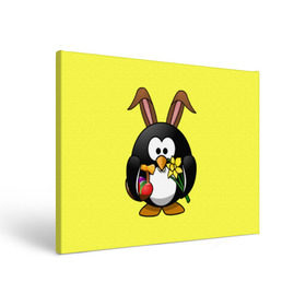Холст прямоугольный с принтом Пасхальный пингвин , 100% ПВХ |  | весна | кролик | пасха | пингвин | праздники | яйцо