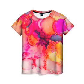 Женская футболка 3D с принтом Весенние краски , 100% полиэфир ( синтетическое хлопкоподобное полотно) | прямой крой, круглый вырез горловины, длина до линии бедер | abstraction | color | spray | tie dye | абстракция | акварель | брызги красок | живопись | искусство | капли капли | краски | текстуры | цветные краски | яркие цвета