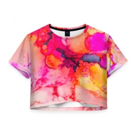 Женская футболка 3D укороченная с принтом Весенние краски , 100% полиэстер | круглая горловина, длина футболки до линии талии, рукава с отворотами | abstraction | color | spray | tie dye | абстракция | акварель | брызги красок | живопись | искусство | капли капли | краски | текстуры | цветные краски | яркие цвета